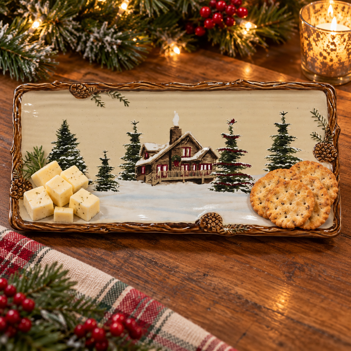 Snow Valley serving platter with cheese and crackers