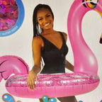 Actual photo detail of PoolCandy Glitter Flamingo 40 inch pool tube package front