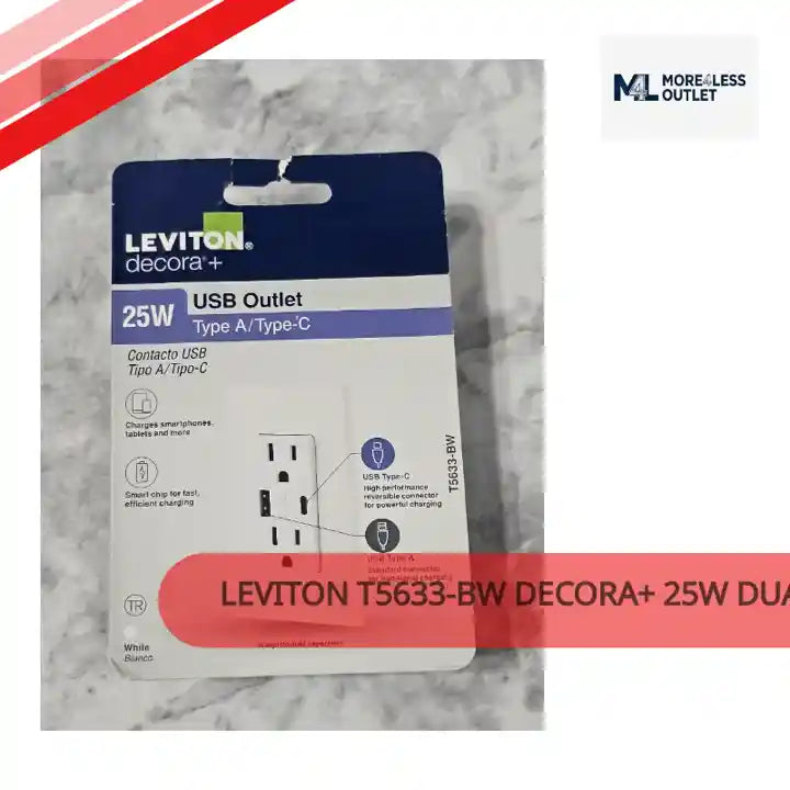 Leviton T5633-BW Decora+ 25W Dual USB Charger Wall Outlet - White by@Outfy