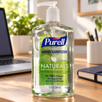 PURELL Naturals 12 fl oz pump bottle, illustrative desk setting; props not included