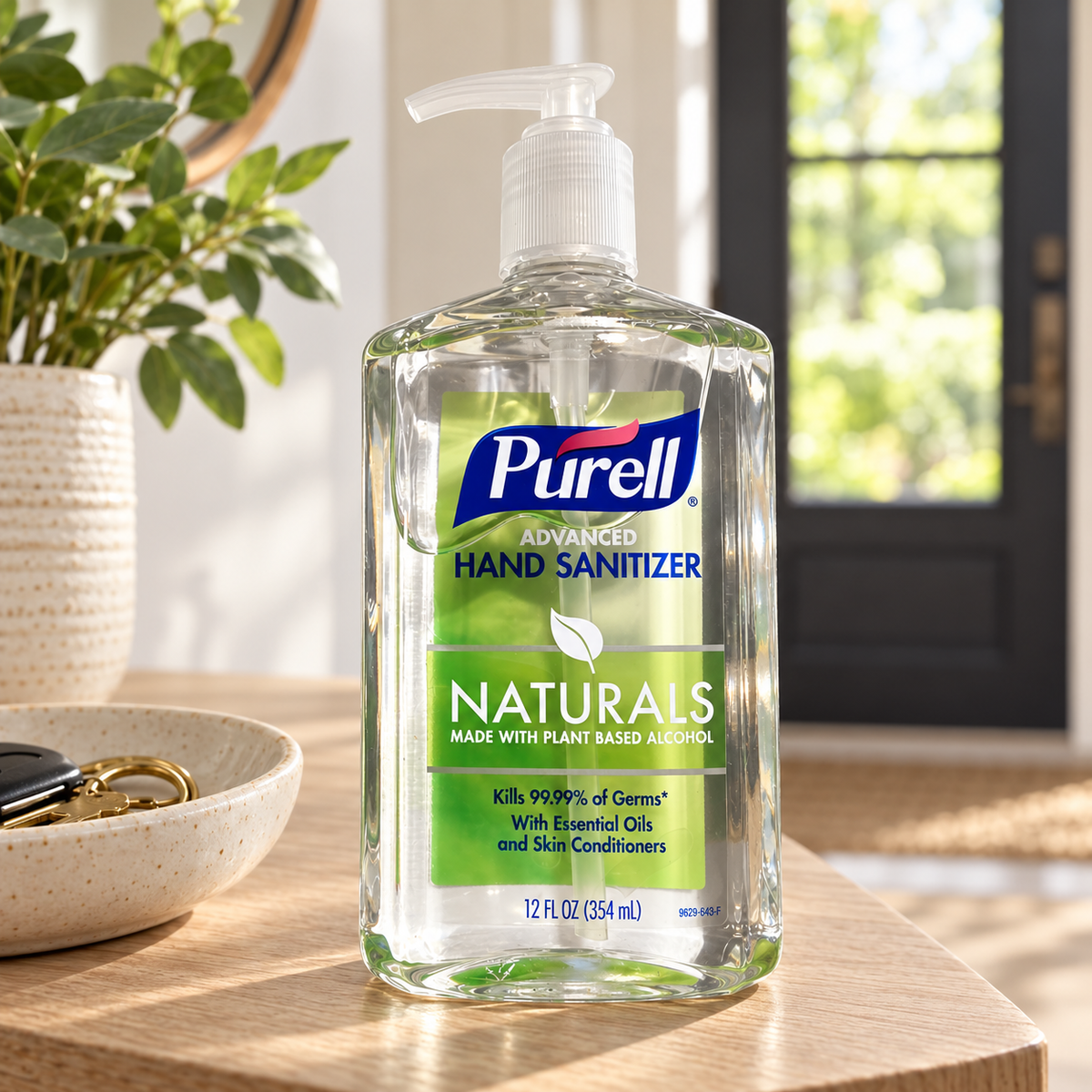 PURELL Naturals 12 fl oz pump bottle, illustrative entryway setting; props not included