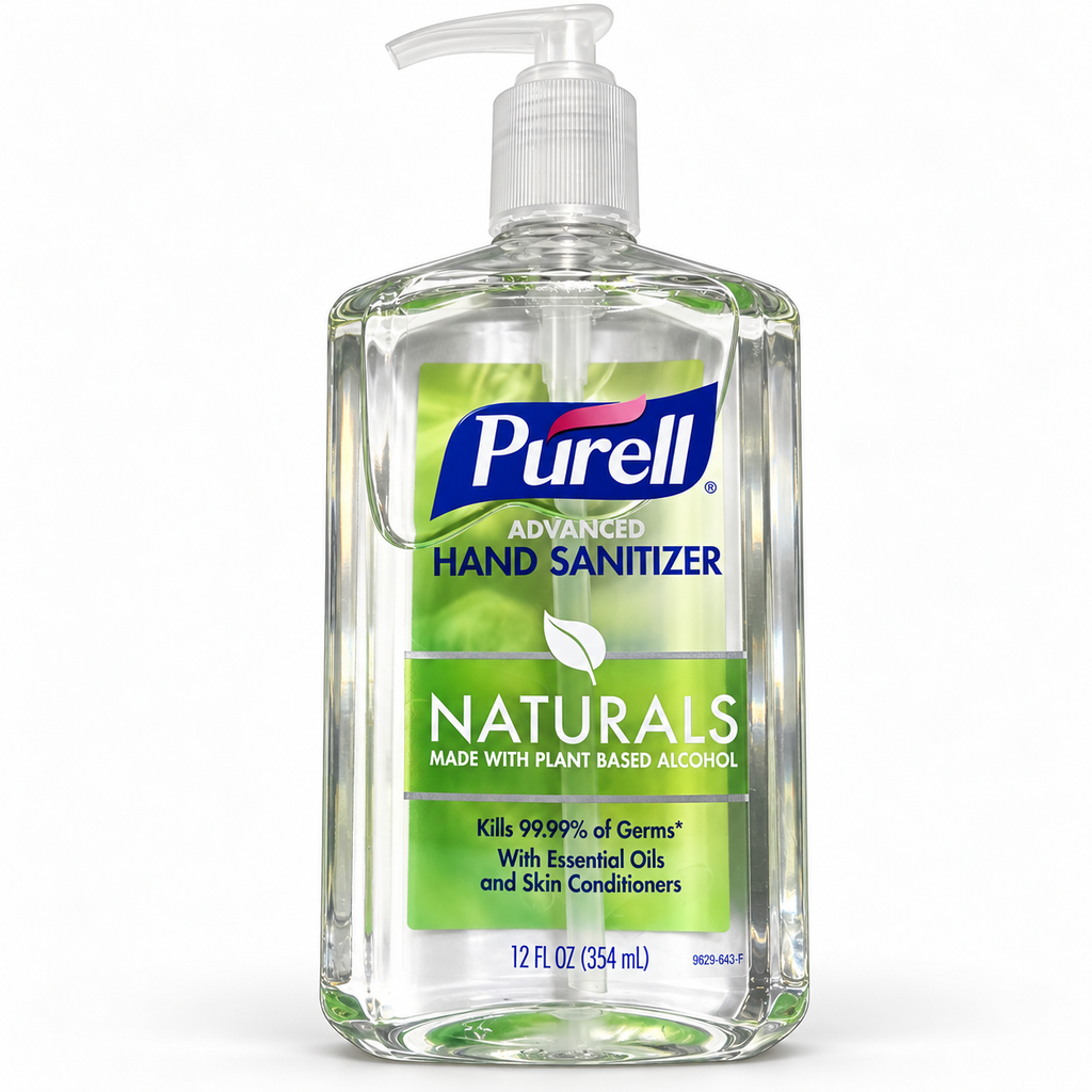 PURELL Naturals 12 fl oz pump bottle, illustrative hero setting; props not included