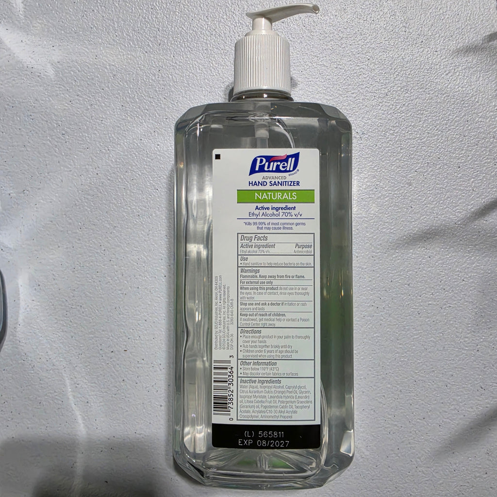 PURELL Naturals bottle back label and barcode