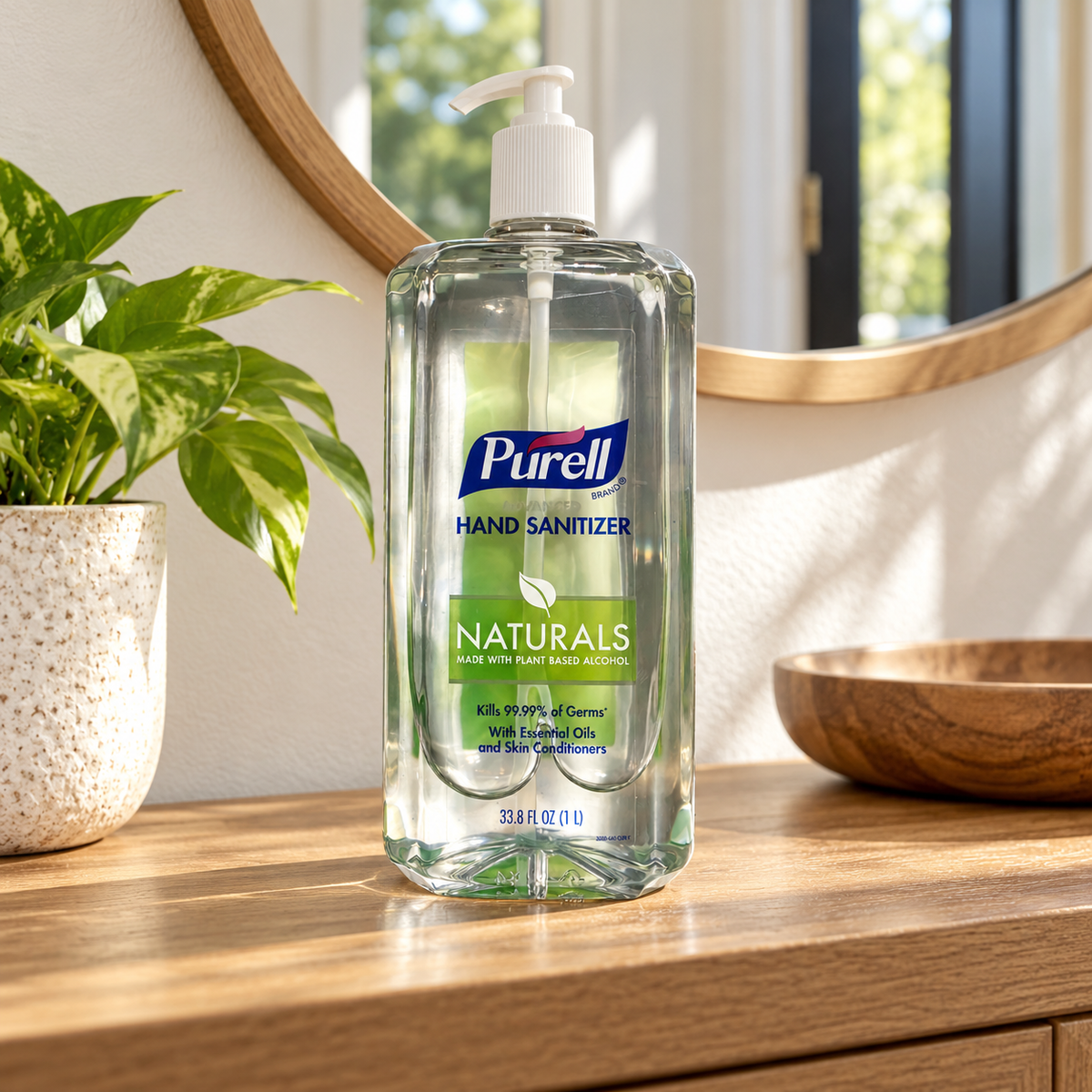 Illustrative entryway setting; one PURELL Naturals 1 L bottle included