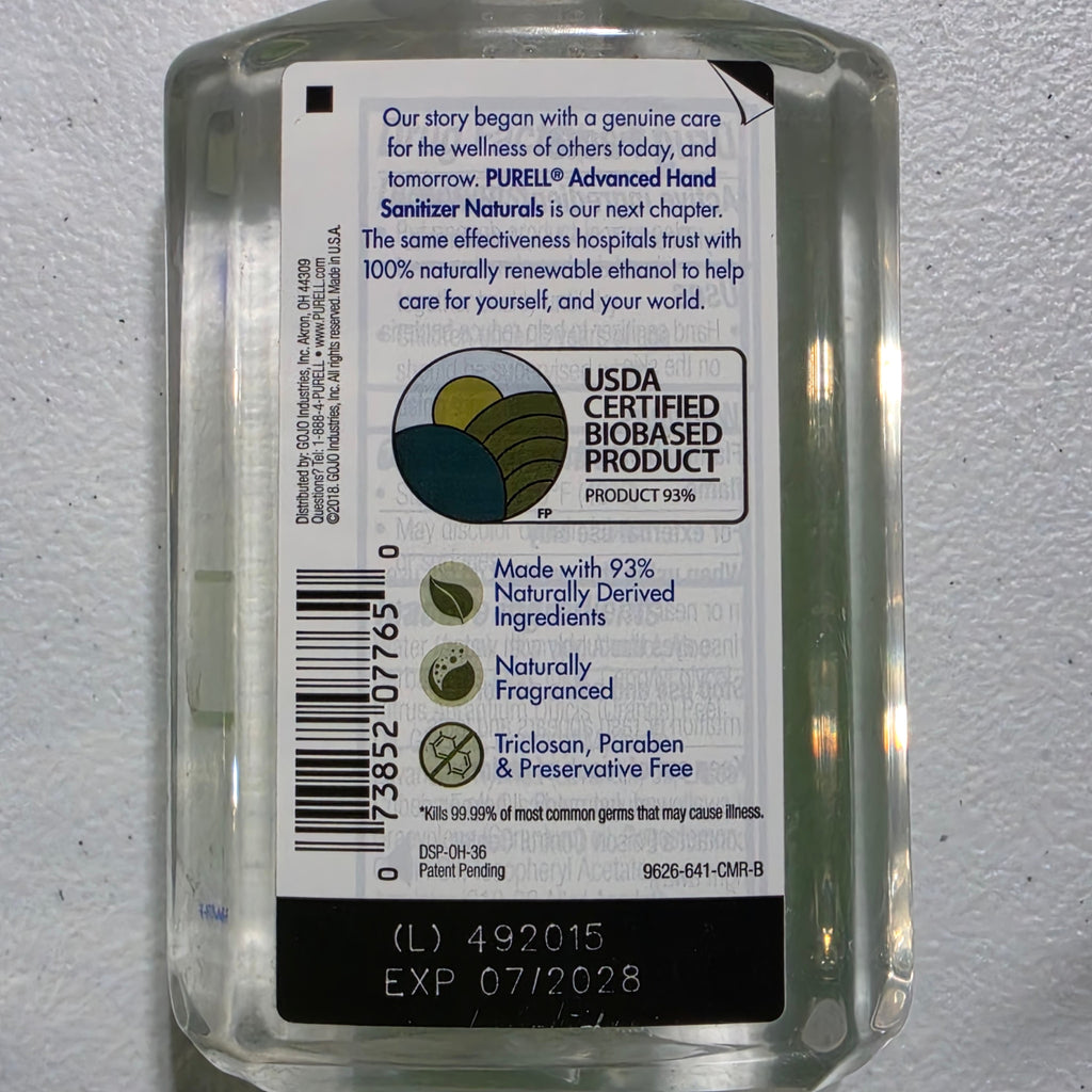 PURELL Naturals 8 fl oz pump bottle, actual owner photo owner-back