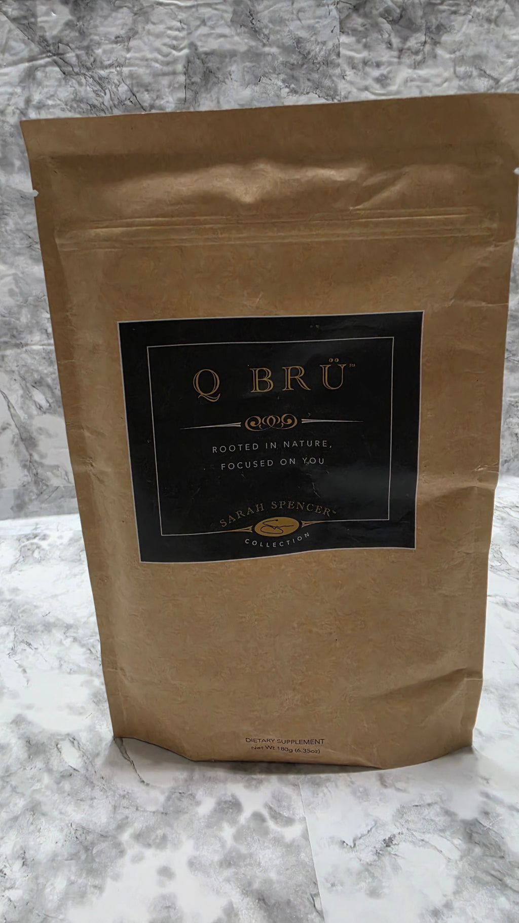 Actual Q BRÜ Sarah Spencer Collection 180 g pouch, front label