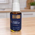 Quicksilver Scientific Vitamin C and R-Lipoic Acid 50 mL bottle in a kitchen setting