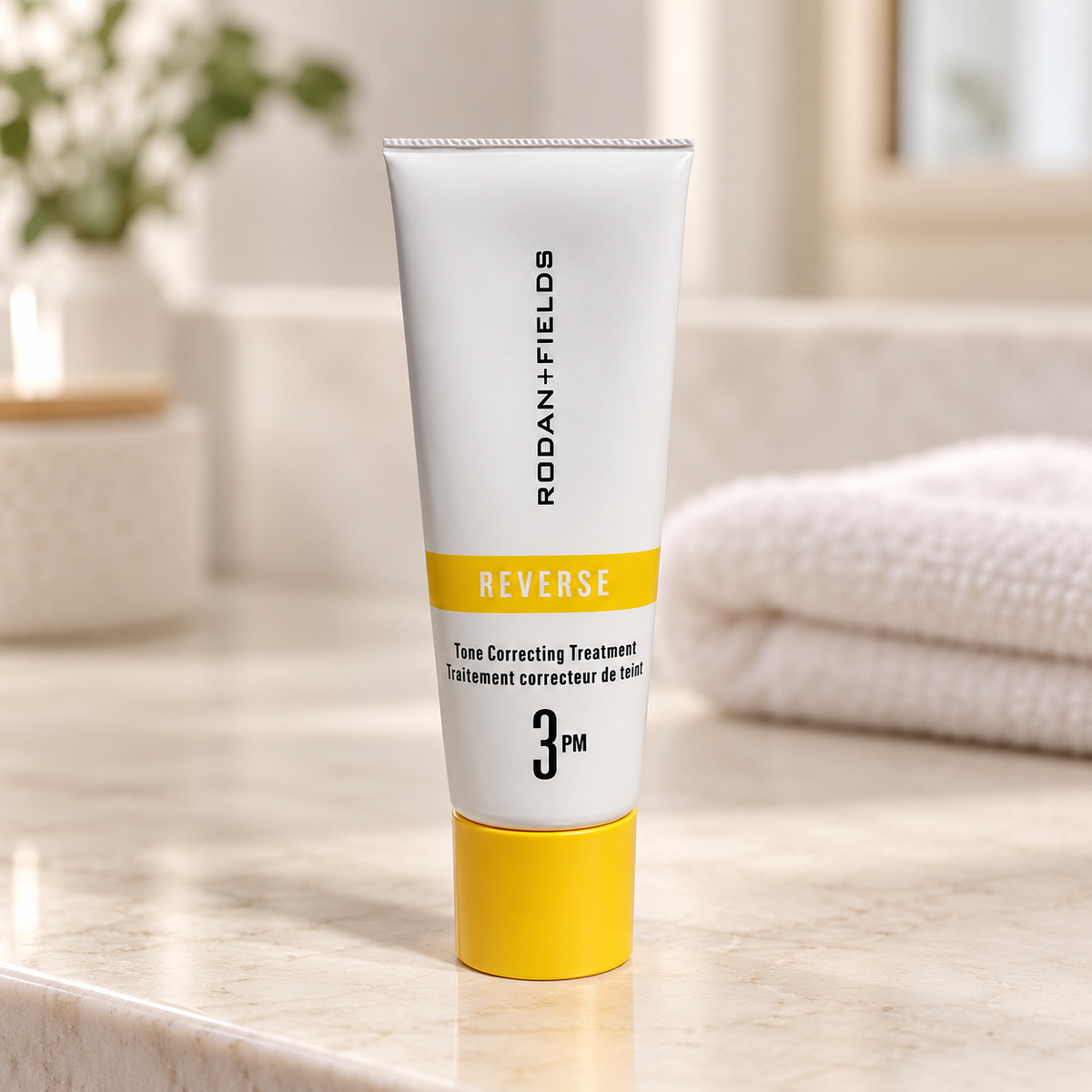 One Rodan + Fields REVERSE 3 PM tube in a styled vanity setting 1