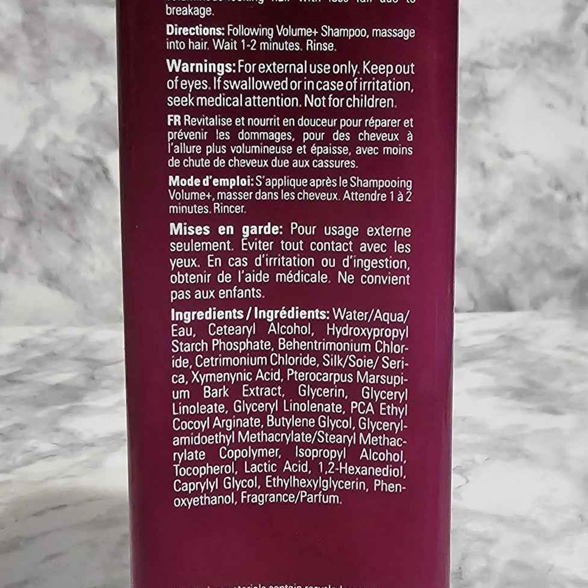 Actual photo detail of Rodan and Fields Volume Plus Conditioner back label