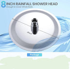 Rear view illustration showing the 8-inch shower head diameter.