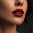 AI-generated deep ruby lip styling inspiration — not the actual product