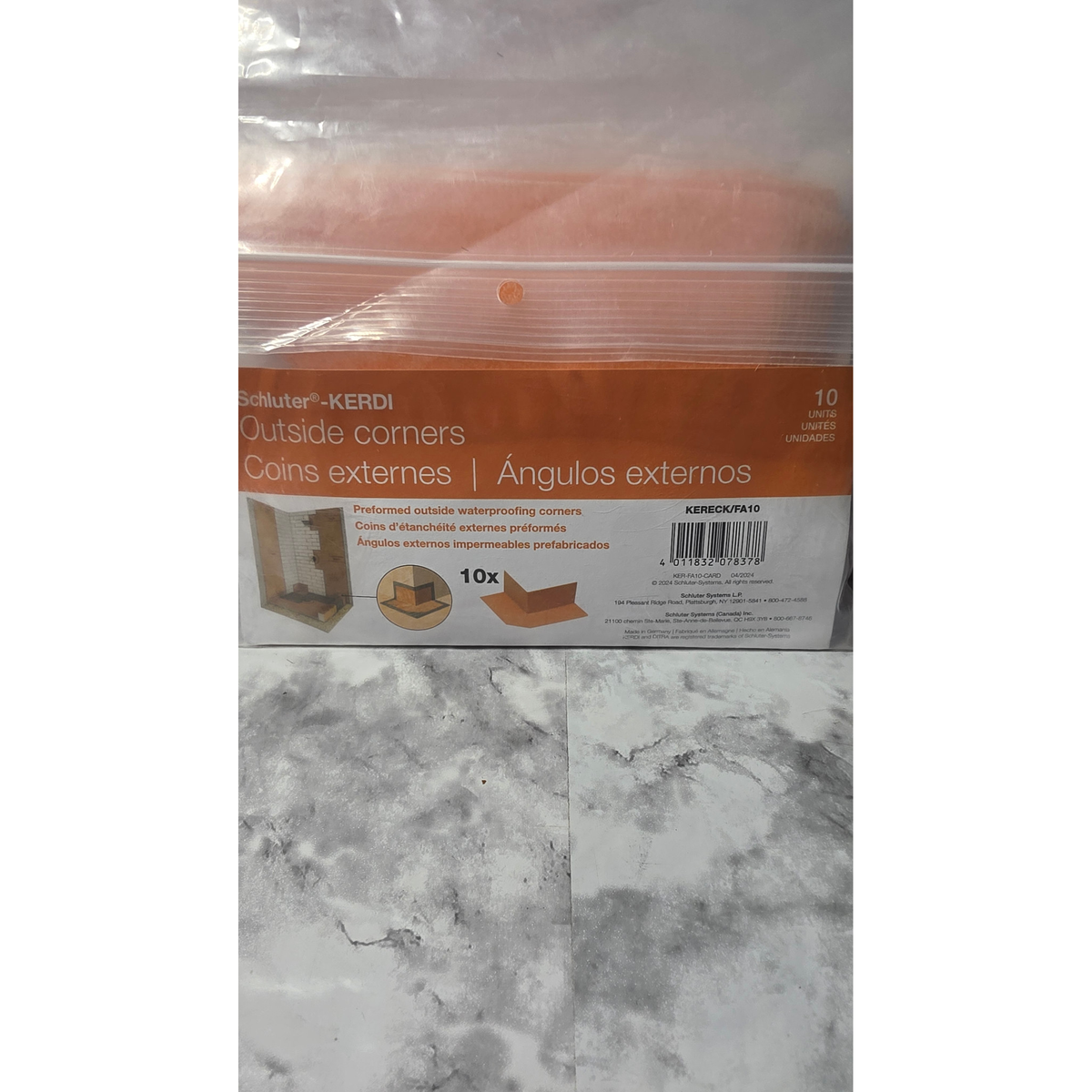 Actual Schluter KERECK/FA10 10-pack back label showing EAN 4011832078378