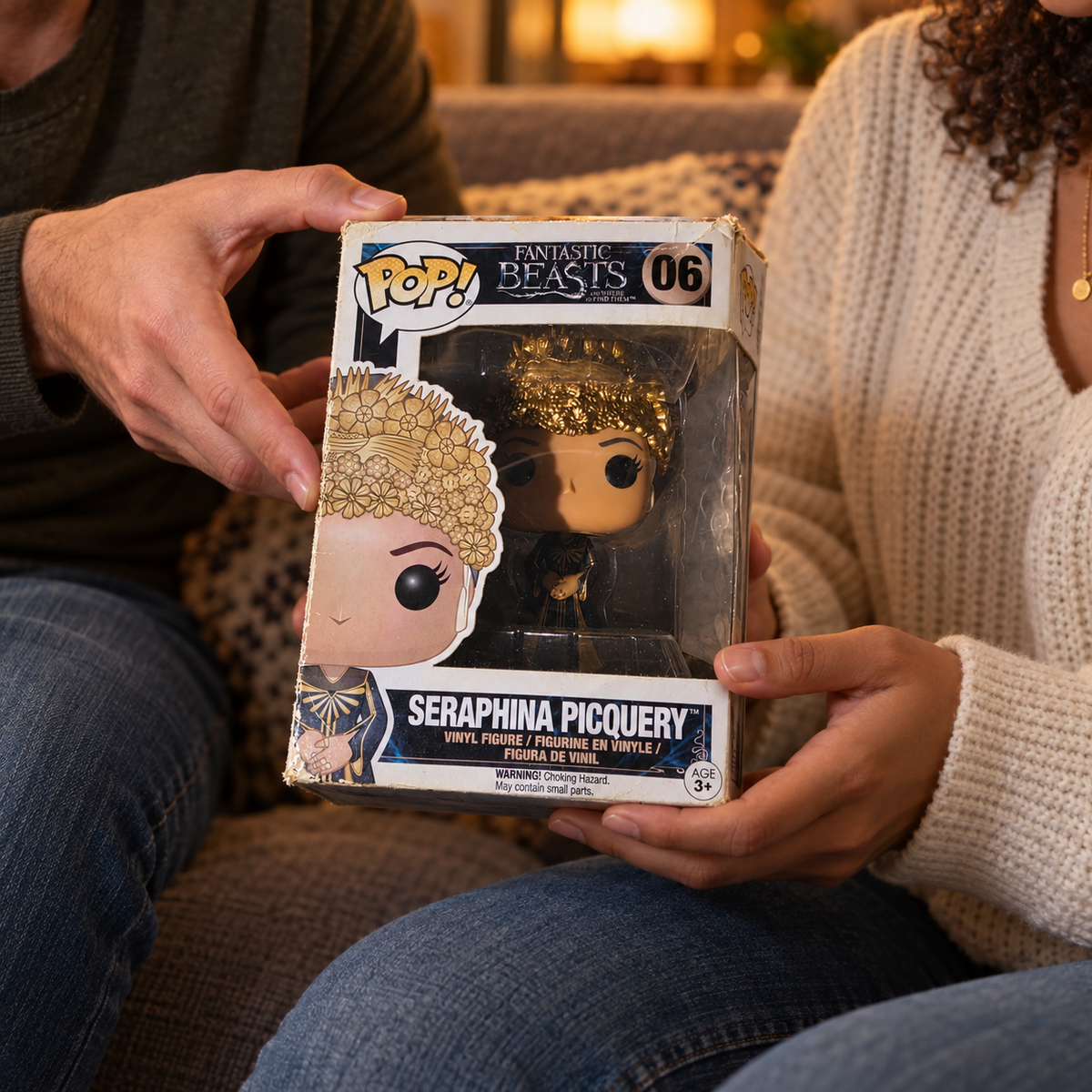 Boxed Funko Pop! Seraphina Picquery #06 being exchanged as a gift.