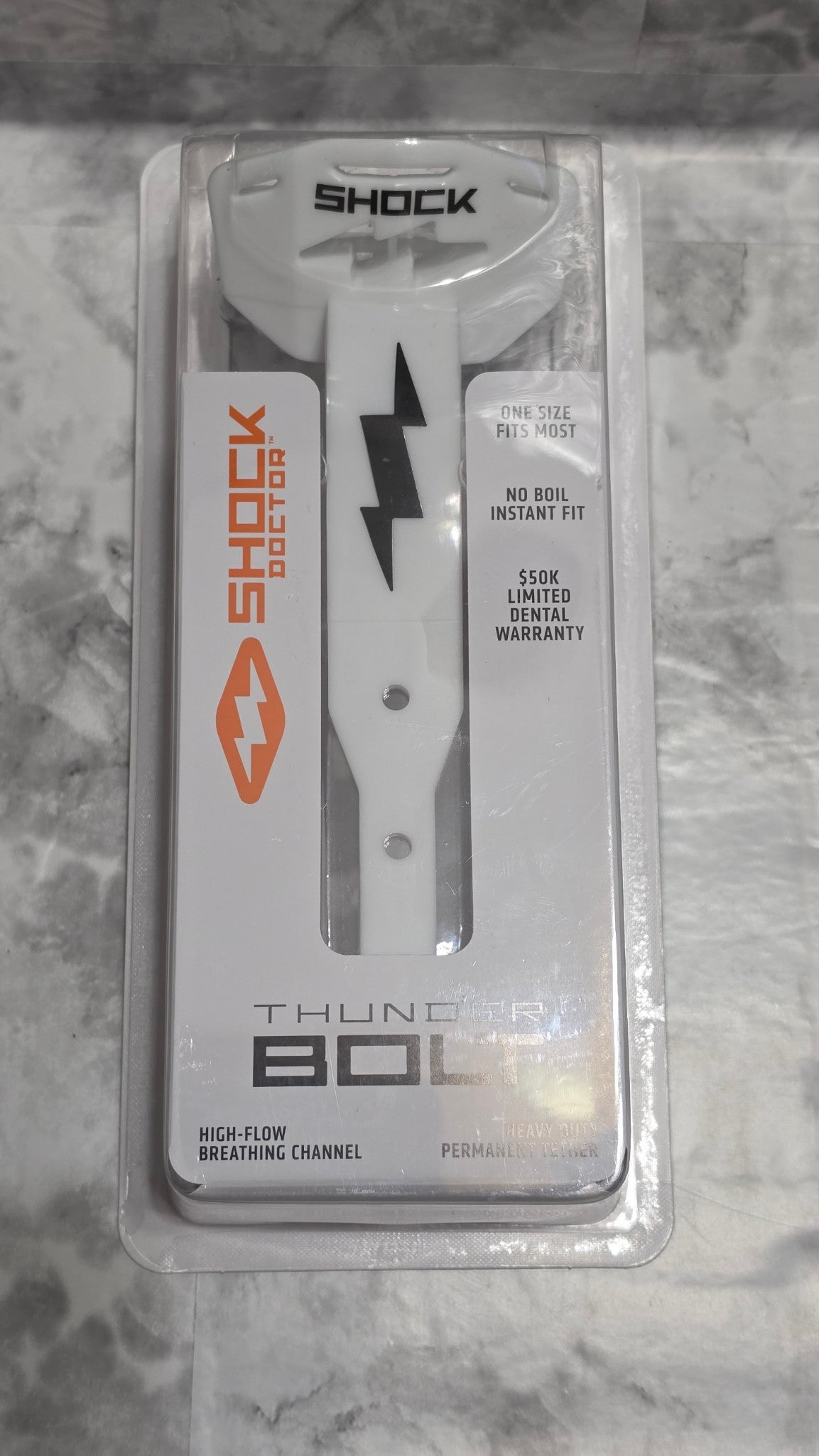 Shock Doctor Thunder Bolt white front in original retail packaging