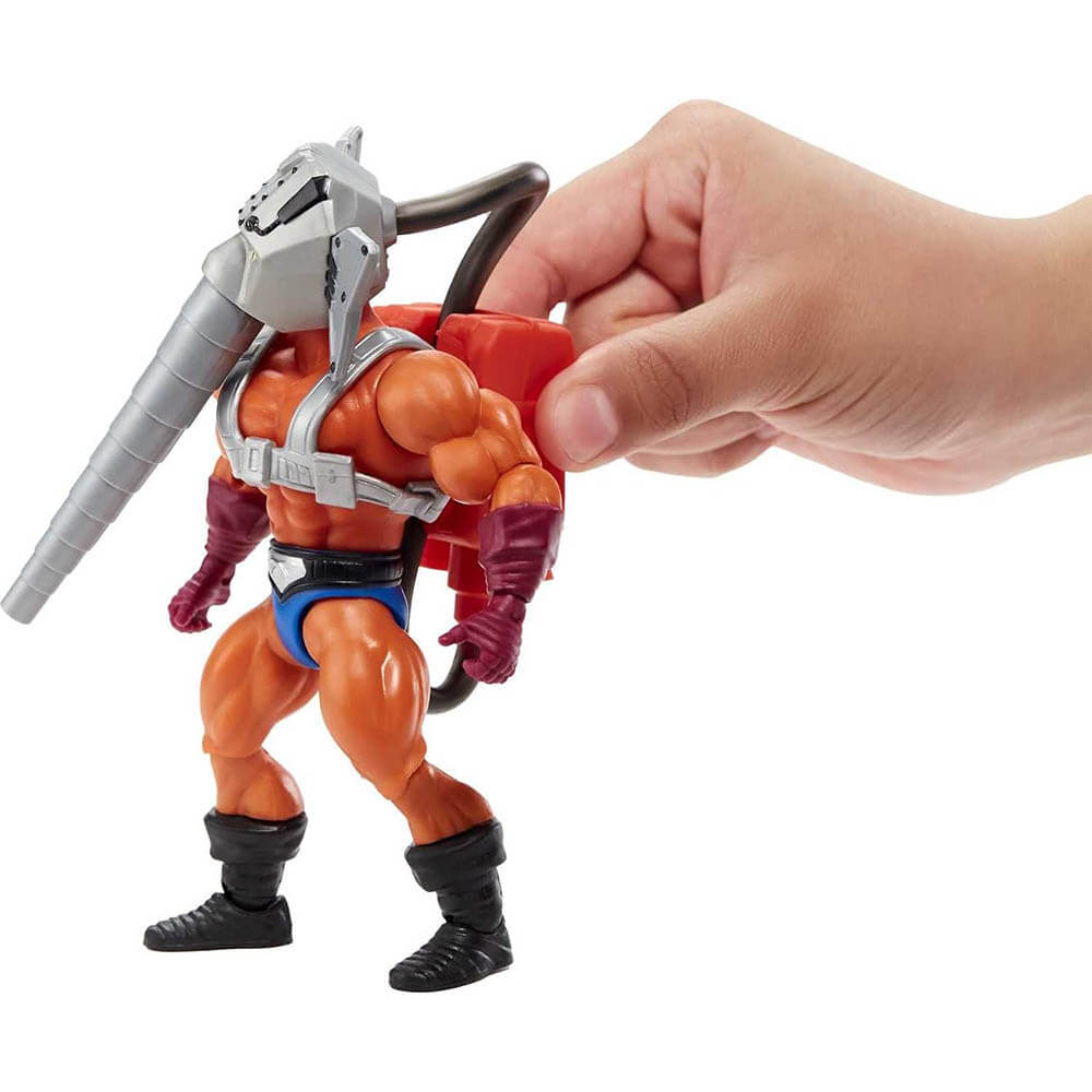 Hand operating the red water-reservoir backpack on the Snout Spout Origins figure
