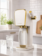 SodaStream ART Gold sparkling water maker lifestyle image in modern kitchen - illustrative