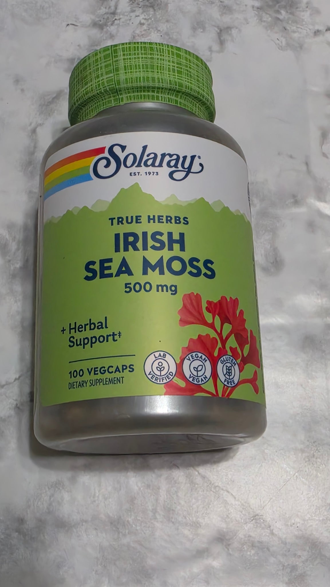 Solaray Irish Sea Moss 500 mg bottle with 100 VegCaps
