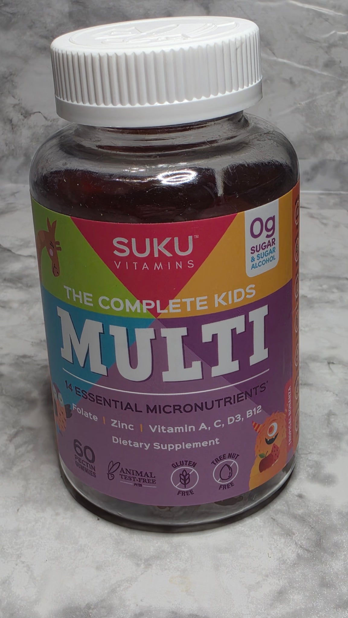 SUKU The Complete Kids Multi, Tropical Bonanza, 60 Gummies in the new sealed bottle with front label visible