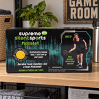 AI-generated lifestyle illustration of one closed Supreme Silent Sports Pickleball set box in a gear shelf setting. Background props not included.
