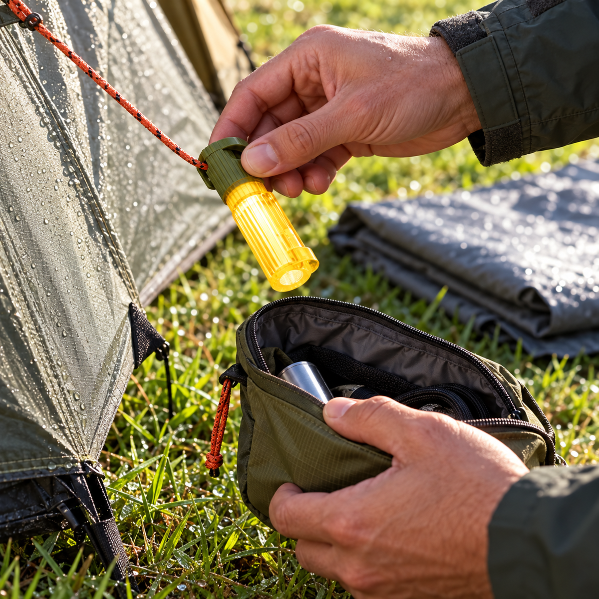 Removing a TentBrightz light while packing up camp