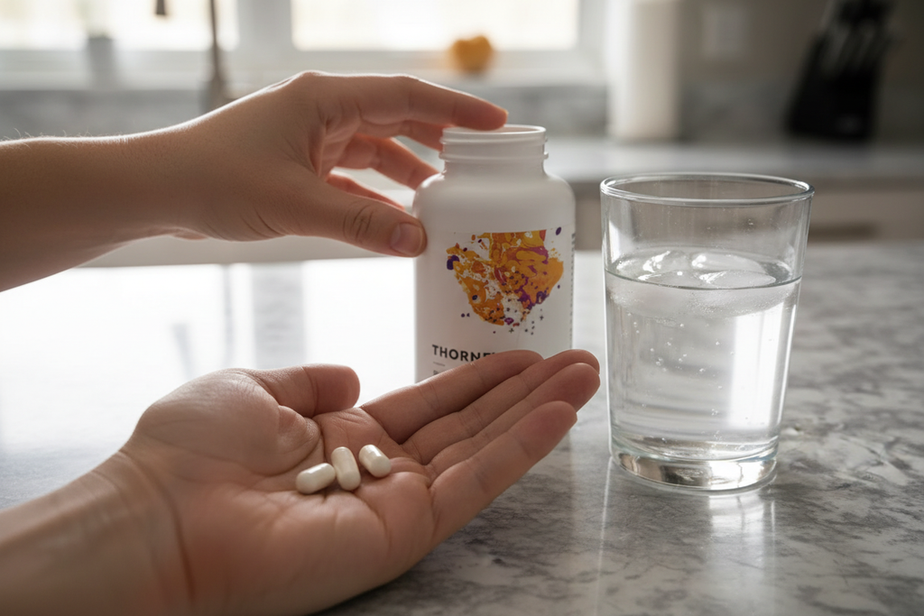 Thorne Bio-Gest – Hand Reaching for Capsules