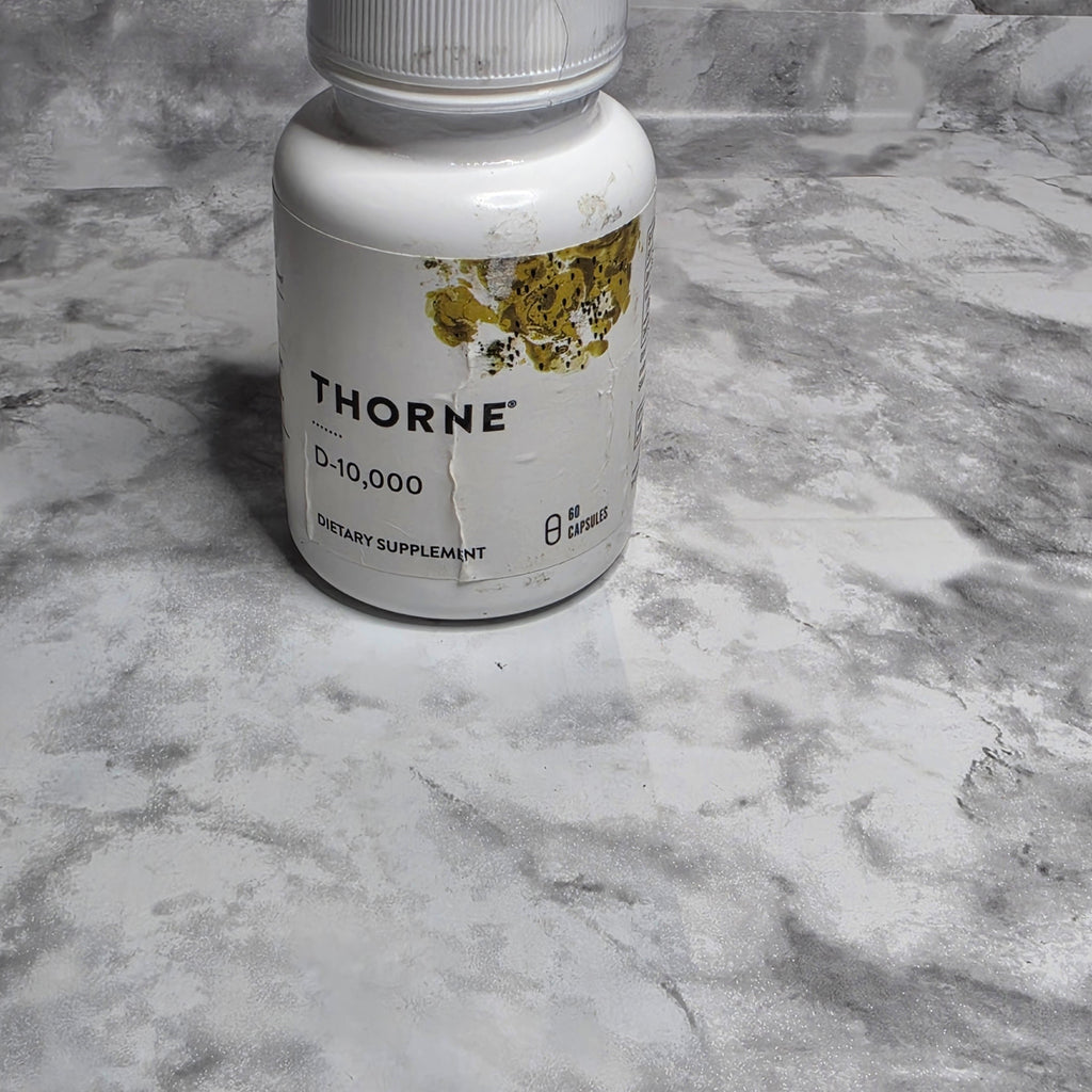 Thorne D-10,000 vitamin D3 60 capsules new sealed bottle with label damage – actual item