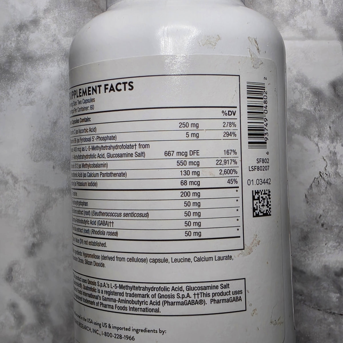 Thorne Deproloft-HF actual Supplement Facts and UPC label