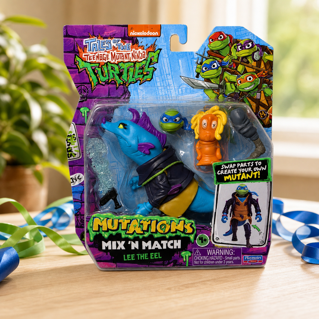 Illustrative gift-ready lifestyle image of TMNT Mutations Mix N Match Lee the Eel package