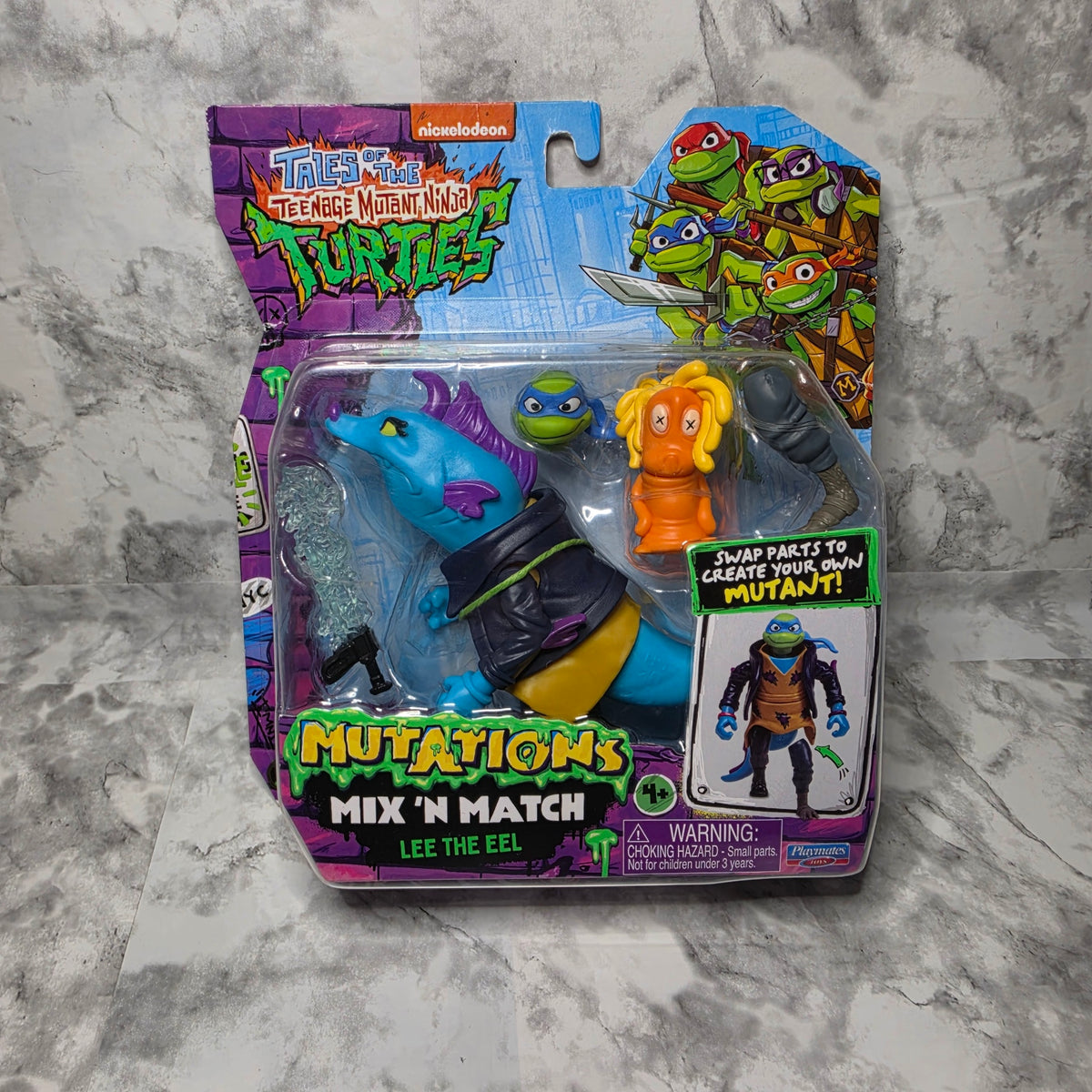 Actual More4less Outlet inventory photo of Playmates Toys TMNT Mutations Mix N Match Lee the Eel in sealed package
