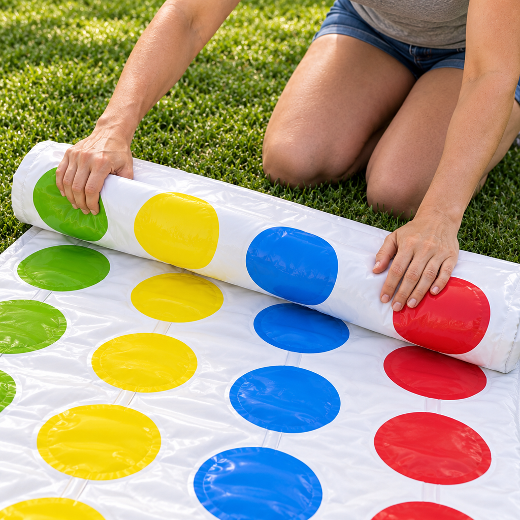 Folding the Twister Splash mat after backyard play
