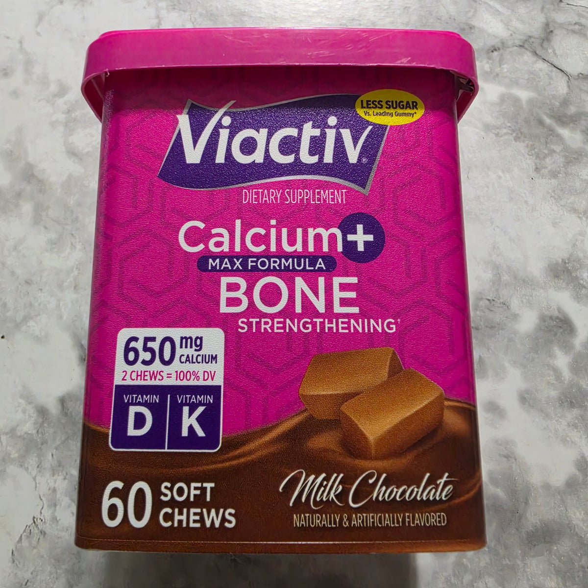 Actual Viactiv Calcium+ Max Formula 60 soft chews container, new and sealed