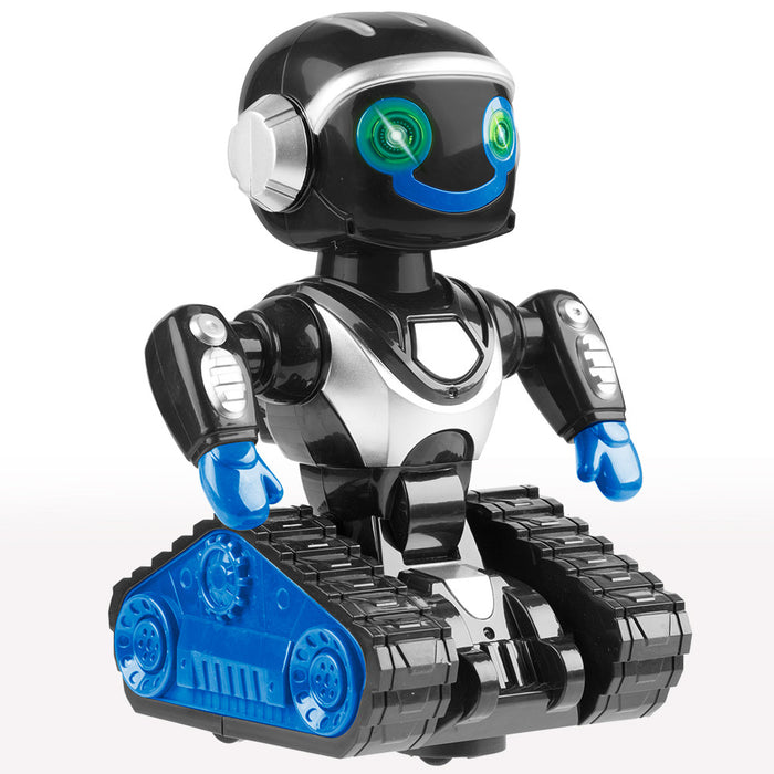 Vivitar Robo action robot in black, silver and blue, shown from a front three-quarter angle