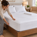 Fitting the Wellness Plus white Queen sheet around a mattress corner
