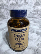 Actual stocked Wiley's Finest Omega-3 with K2 and D3 60-softgel bottle