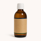 AI-generated studio rear view of an amber fish-oil bottle with a blank label