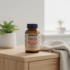 AI-generated Wiley's Finest Prenatal DHA 60-softgel bottle on a nightstand