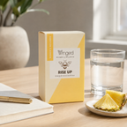 AI-generated context image of Winged Wellness Rise Up pineapple gummies on a clean desk with water