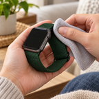 AI-generated illustration of a green WITHit adjustable elastic watch band; watch and cloth not included.