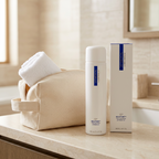 ZO Medical Balatone 02d toner bottle and box beside a canvas toiletry bag