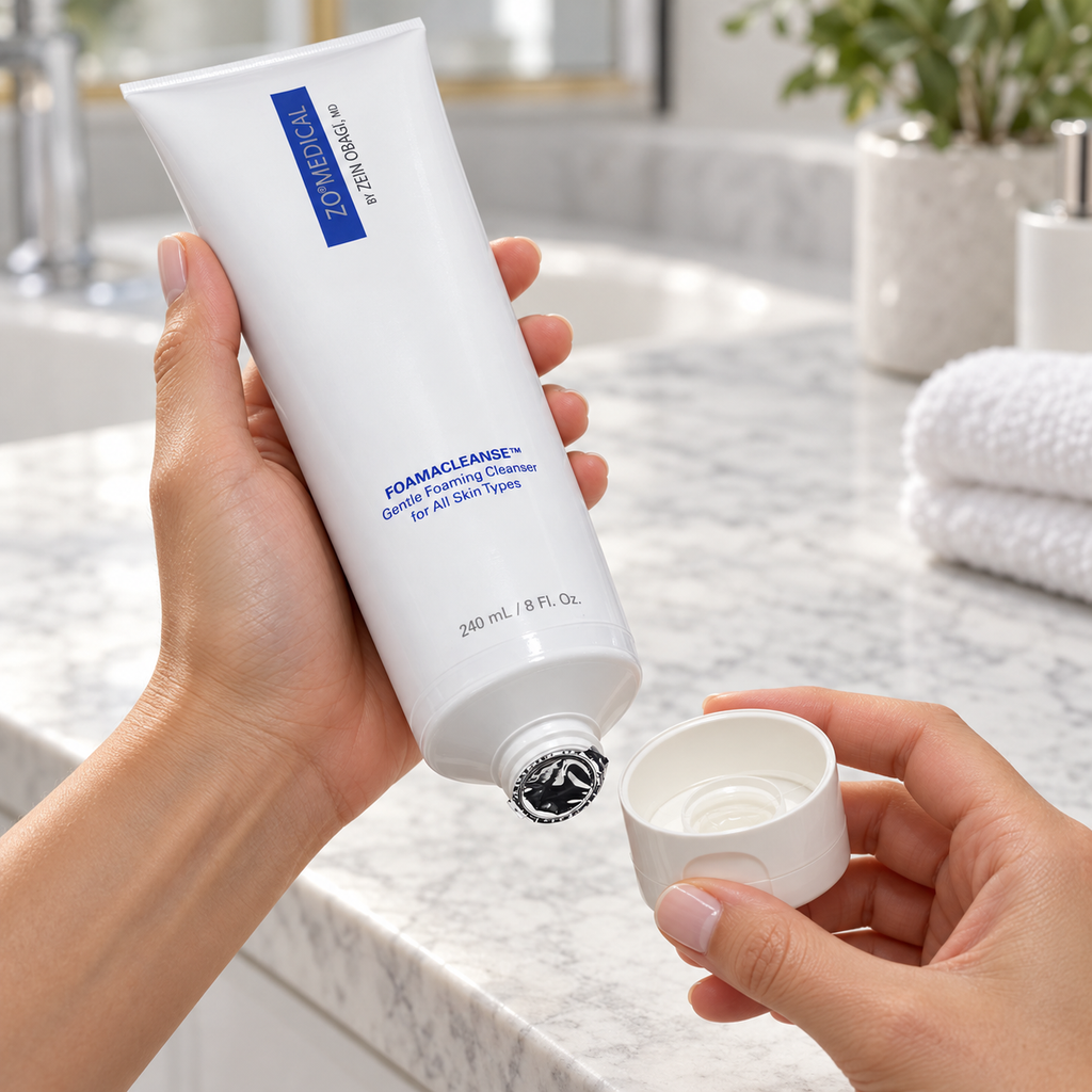 Adult opening ZO Medical Foamacleanse 240 mL before use