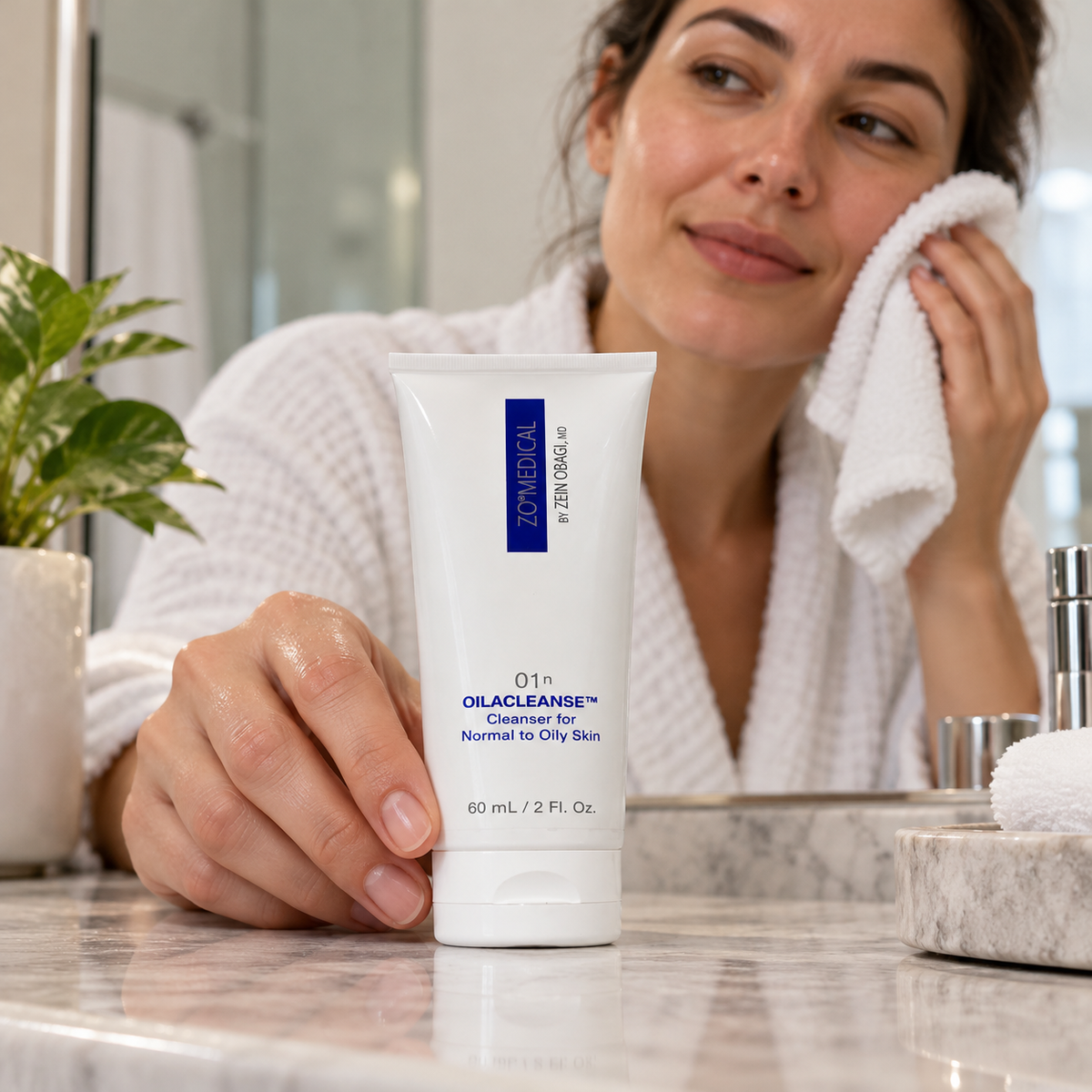 ZO Medical Oilacleanse 60 mL during an adult's after-cleansing routine