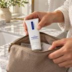 Adult packing ZO Medical Oilacleanse 60 mL into a wash bag