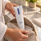 Adult packing ZO Medical Vitascrub 116 g into a wash bag