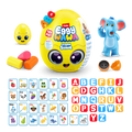 ZURU manufacturer image of Eggy Wawa Learn at School yellow egg and its musical egg, Sheldon figure, dough, alphabet cards and cutters
